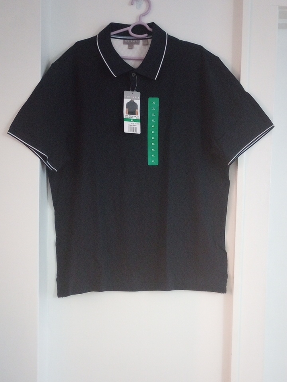 Ted Baker 100% Cotton Classic Navy Blue Polo with White Trim Men Size XL